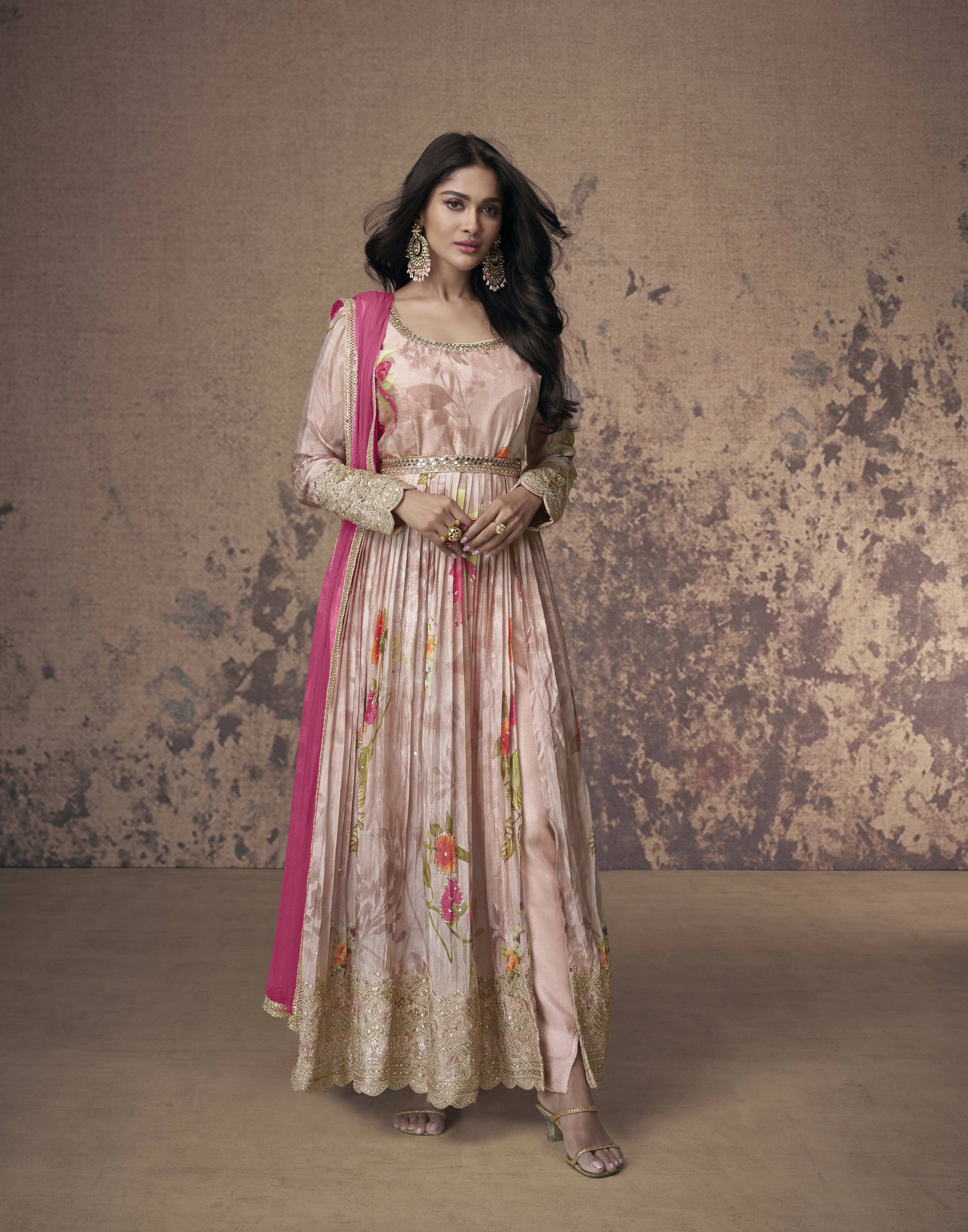 Vastranavya Georgette Digital Print With Sequence Embroidery Stitch Work Side Slit Abaya Style Suit | Grocsy