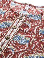 Yufta Women Maroon Pure Cotton Ethnic Motifs Printed Kurta with Palazzo & Dupatta | Grocsy