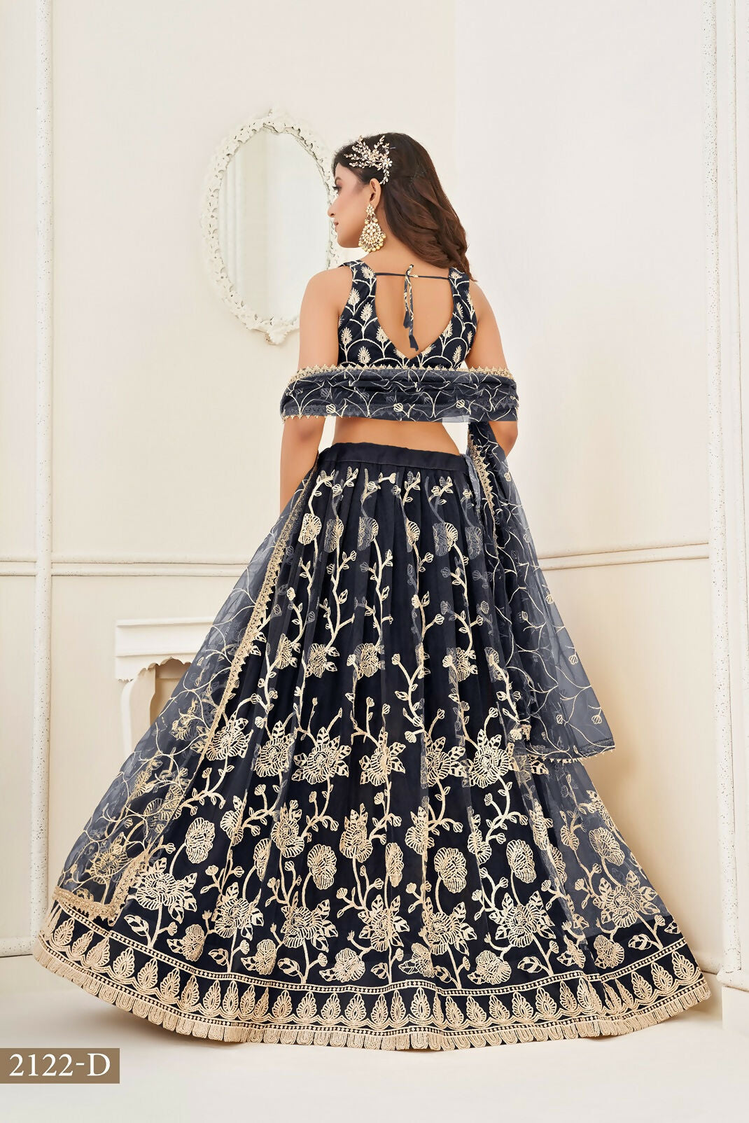 Eilara Women'S Black Butterfly Net With Sequins And Embroidery Work Lehenga Choli For Wedding | Grocsy