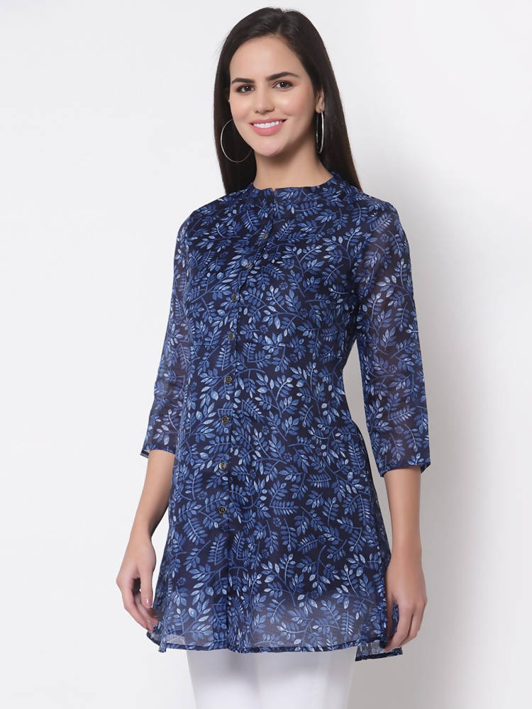 Myshka Women's Trendy Organza Printed 3/4 Sleeve Round Neck Casual Multicolor Tunic | Grocsy