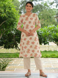 Aramya A-line Linen Cotton Floral Print Women's Kurta - Pink | Grocsy