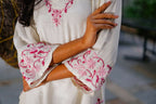 Zibaa Ivory & Pink Muslin Chikankari Kurta | Grocsy