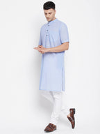 Even Apparels Blue Pure Cotton Men's H/S Kurta With Band Collar | Grocsy