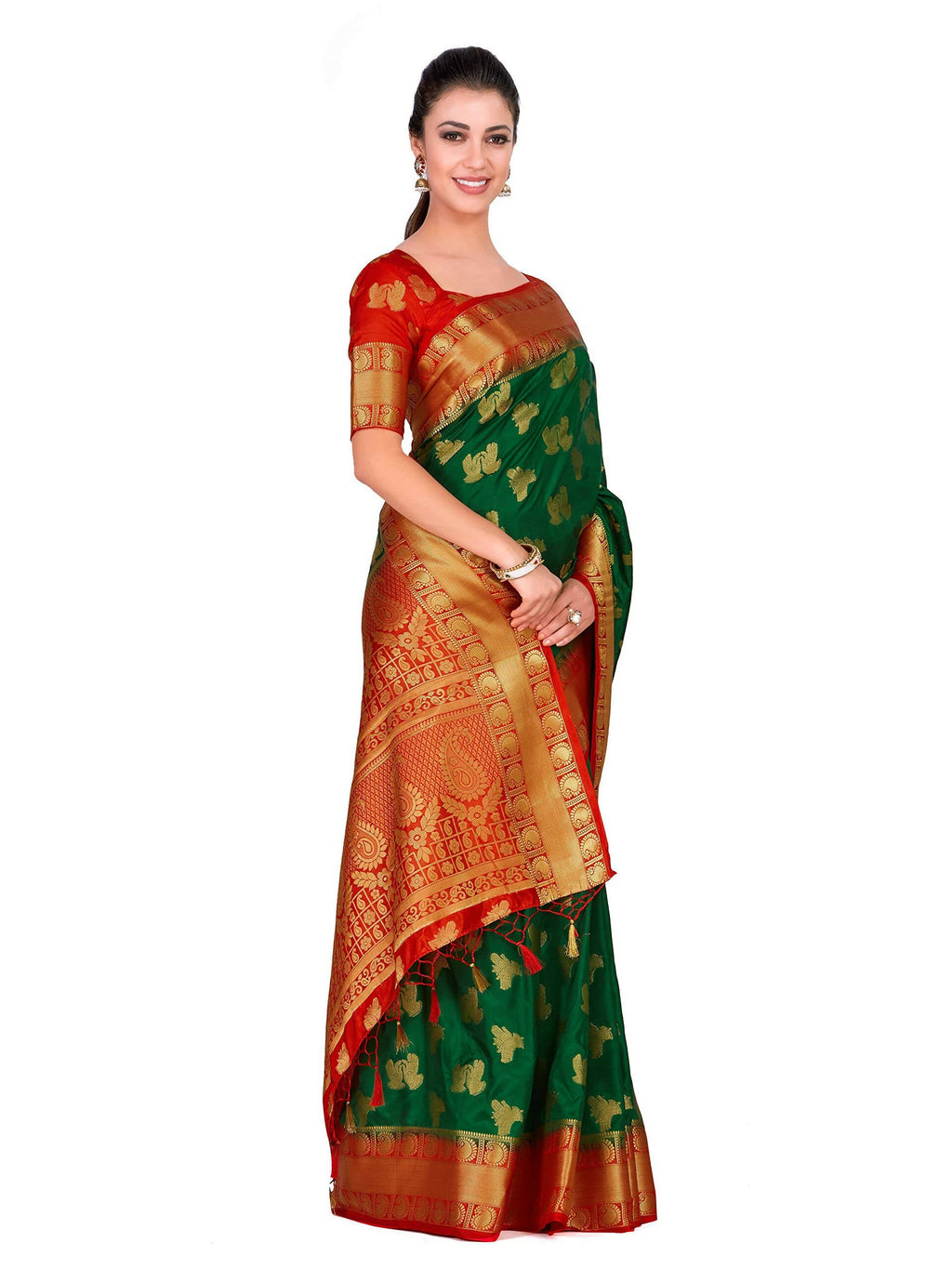 Mimosa Women's Green Kanchipuram Silk Saree | Grocsy