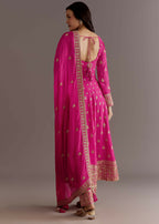 Teeya Creation Pink Color Chinnon Silk Embroidery Work Gown | Grocsy