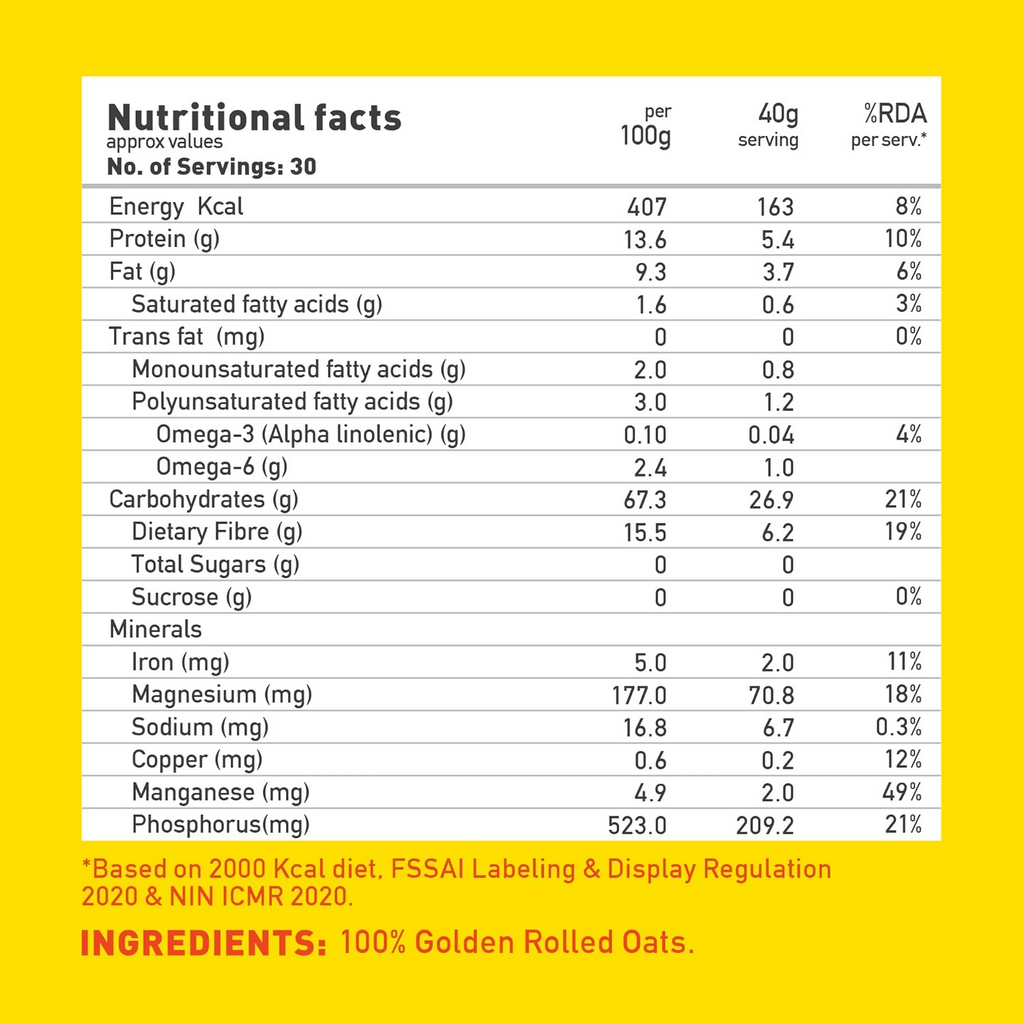 Yoga Bar 100% Rolled Plain Oats | Grocsy
