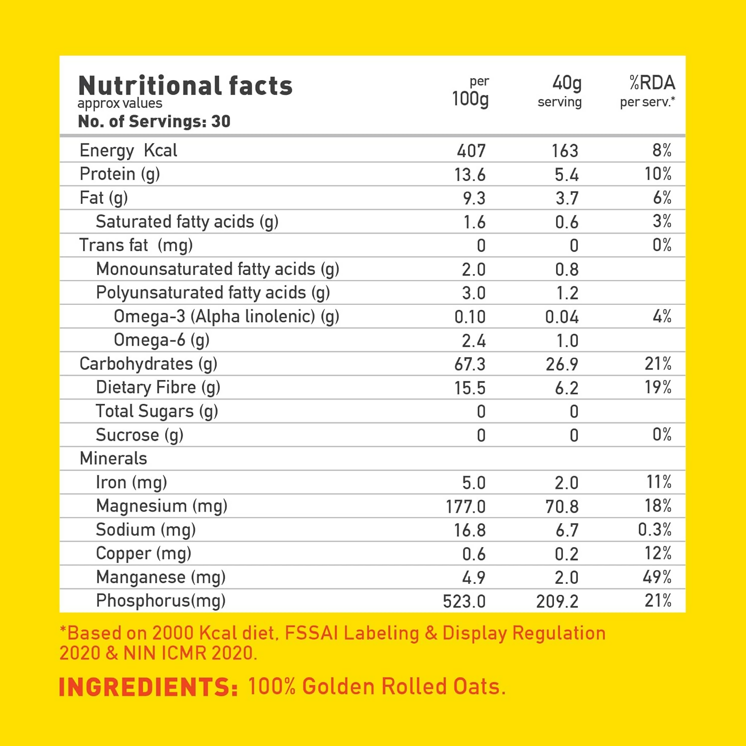 Yoga Bar 100% Rolled Plain Oats | Grocsy