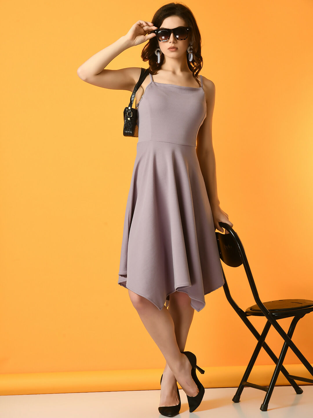Myshka Women's Lavender Solid Party Dress | Grocsy