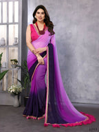 Designer Partywear Puple & Blue Georgette Fancy Saree - Kanak | Grocsy