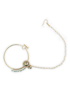 Gold-Polished White Green Kundan-Studded Pearl Beaded Nosepin - Ruby Raang | Grocsy