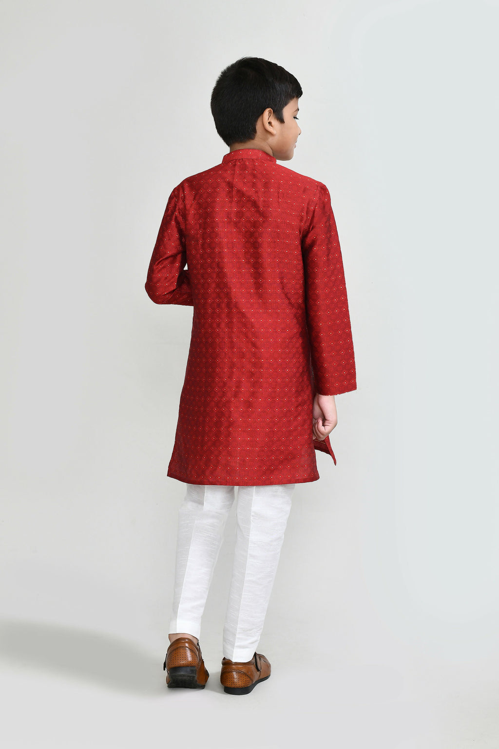 Joban Fashion Jacquard Silk Red Kurta With Straight Fit Pant | Grocsy