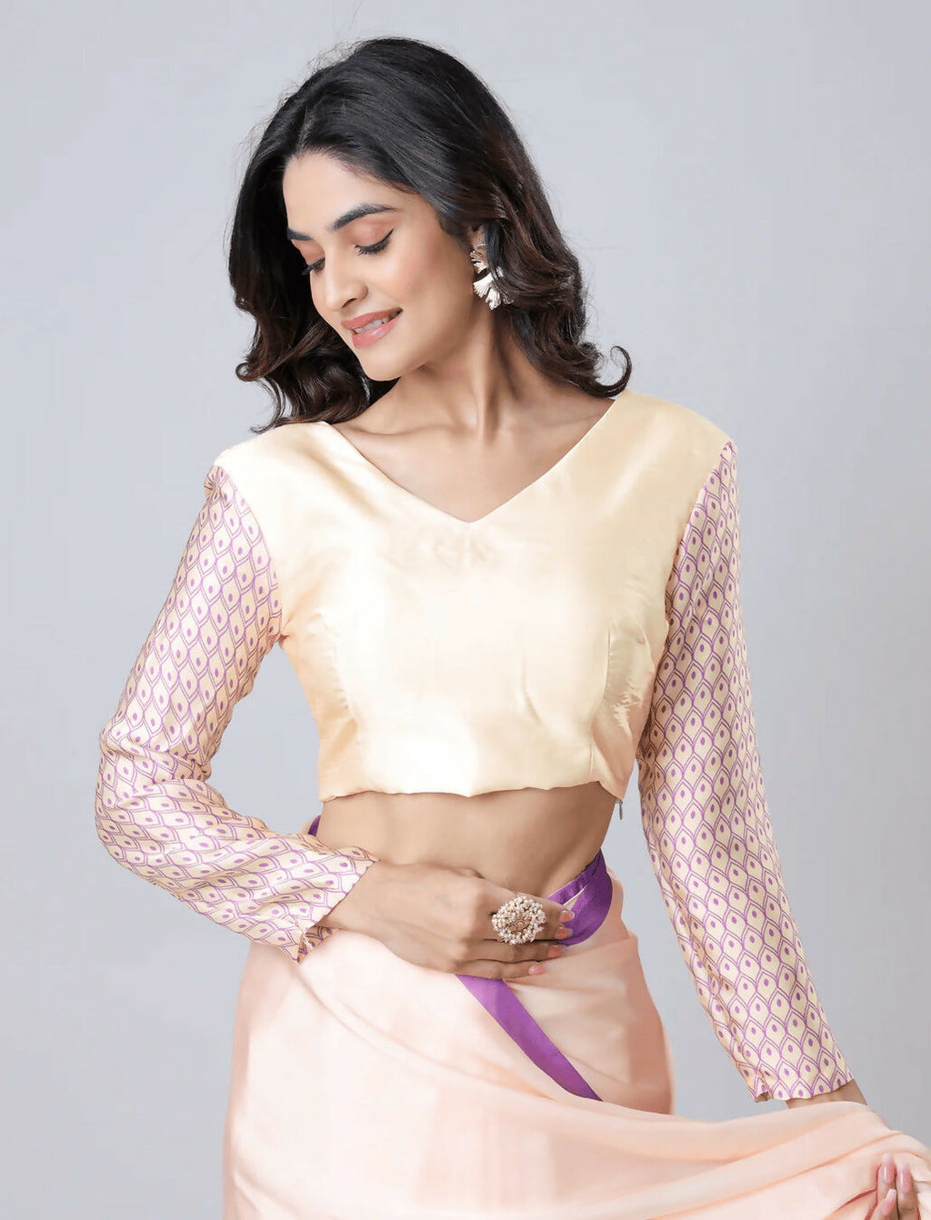 Vastranavya Peach Mandala Print Free Hand Ready to Wear Saree | Grocsy