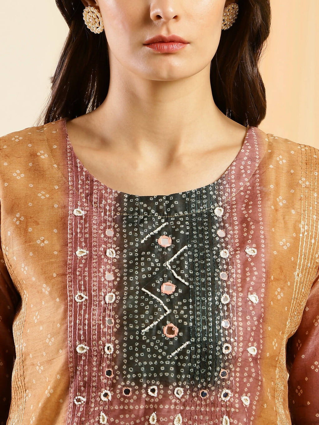 Orange Chinon Digital Printed With Hand Work Kurta - Himanshi | Grocsy