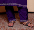 Miravan Women's Plus Size Purple Muslin Straight kurta and palazzo with dupatta Suit set | Grocsy