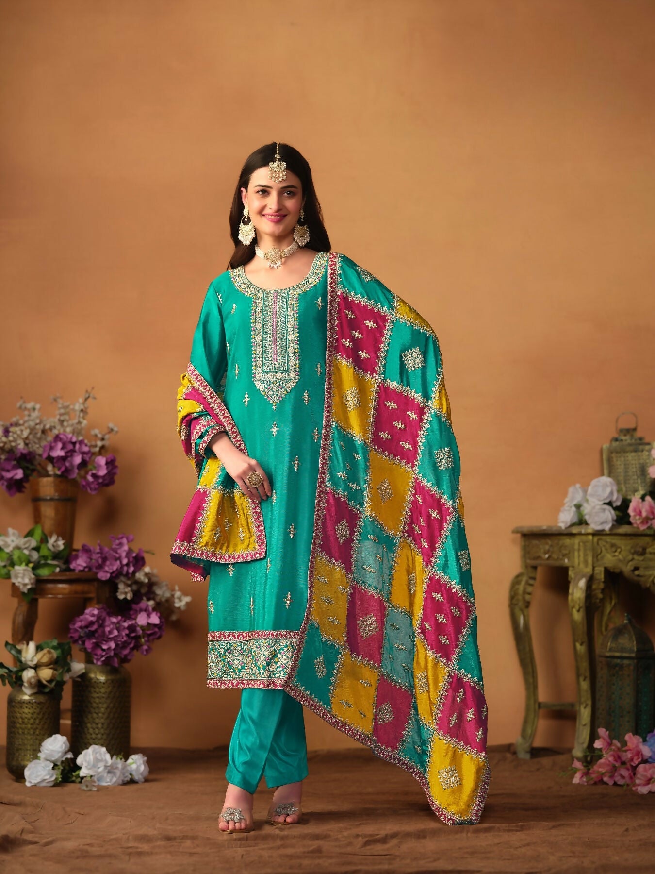 Anaita Blue Embroidered Soft Organza Salwar Suit | Grocsy