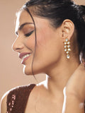 Gold-Toned White Kundan Contemporary Gold-Polished Drop Earrings - Ruby Raang | Grocsy