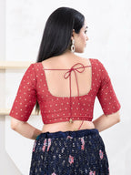 Joban Fashion Red Tissue Elbow Sleeveless Front Open Blouse | Grocsy
