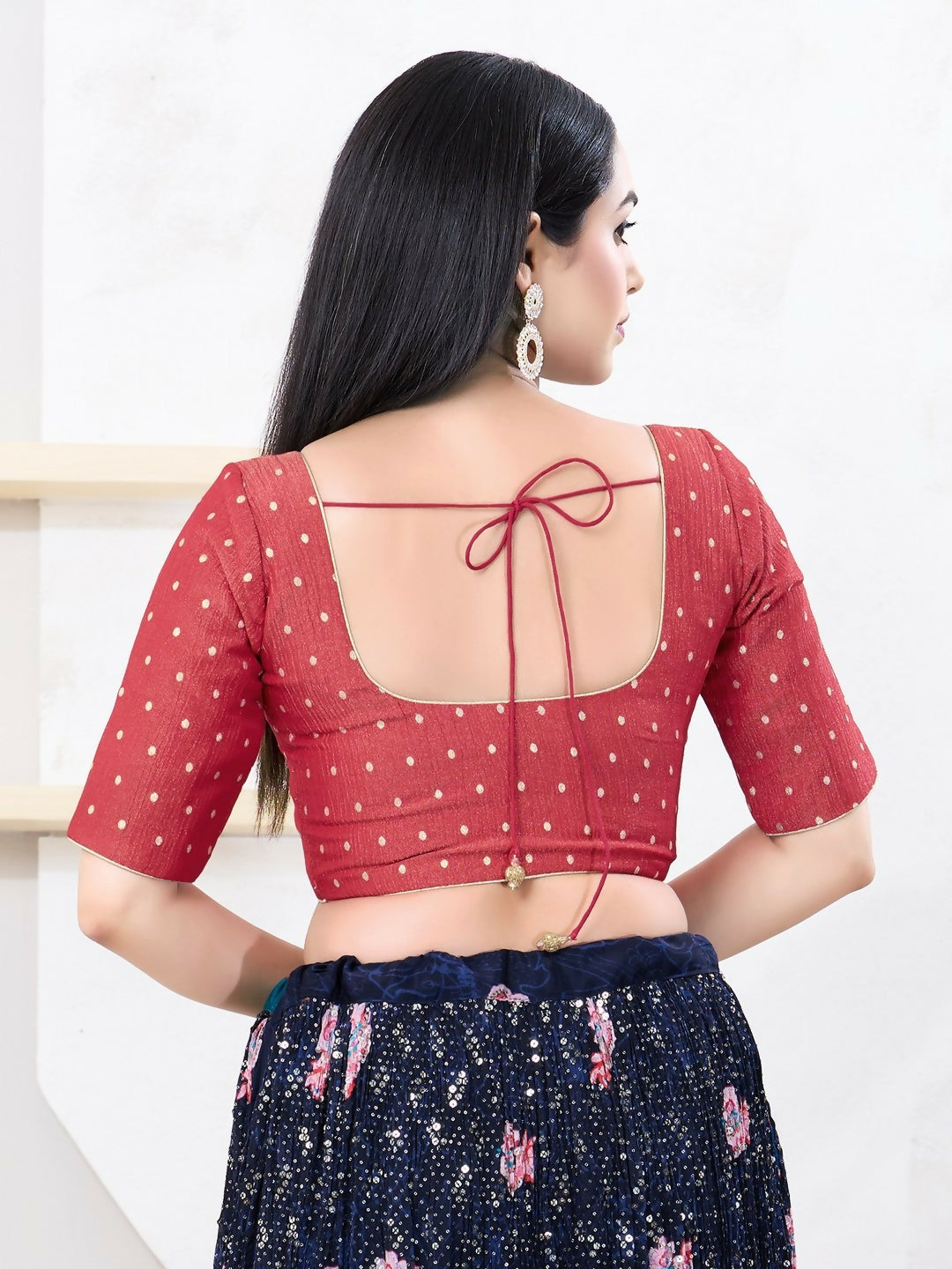 Joban Fashion Red Tissue Elbow Sleeveless Front Open Blouse | Grocsy