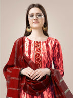 Jyoti Fashion Women's Orange Rayon Print with Embroidery & Fancy Lace Work Kurta with Trouser & Dupatta | Grocsy