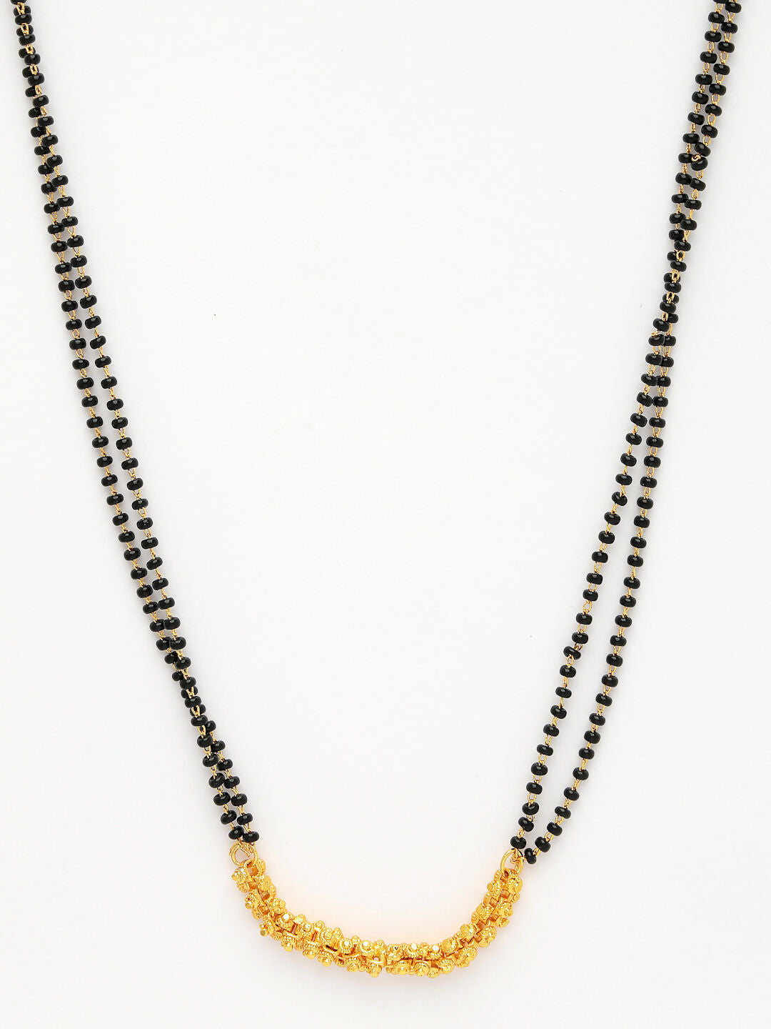 NVR Women's Gold-Polished Black Beaded Mangalsutra | Grocsy