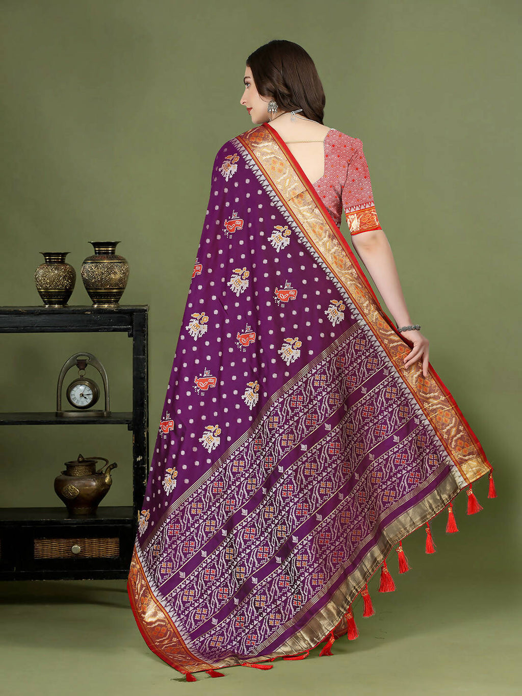 Lorenvalley Fashion Purple Patola Silk Woven Design Zari Meenakari Weaving Saree | Grocsy