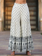 Juniper Women's Off White Rayon Floral Placement Kurta With Sharara And Dupatta Set | Grocsy