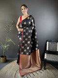 Joban Fashion Black Elephant Motif Soft Silk Banarasi silk Saree | Grocsy