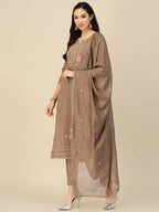 Brown Embroidered Chinon Straight Kurta With Trouser & Dupatta - Salimar | Grocsy