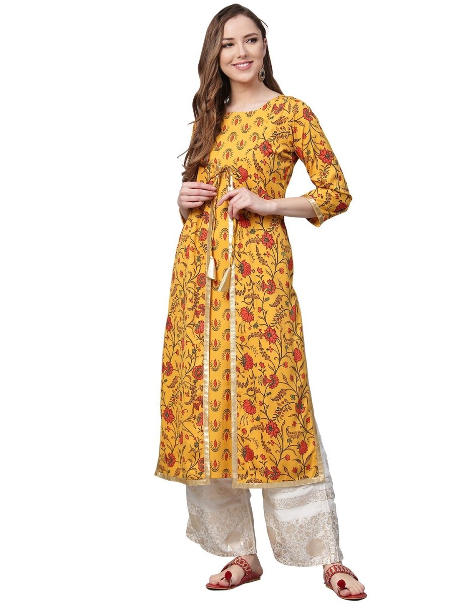 Ahalyaa Women's Mustard Crepe Digital Printed Kurta | Grocsy