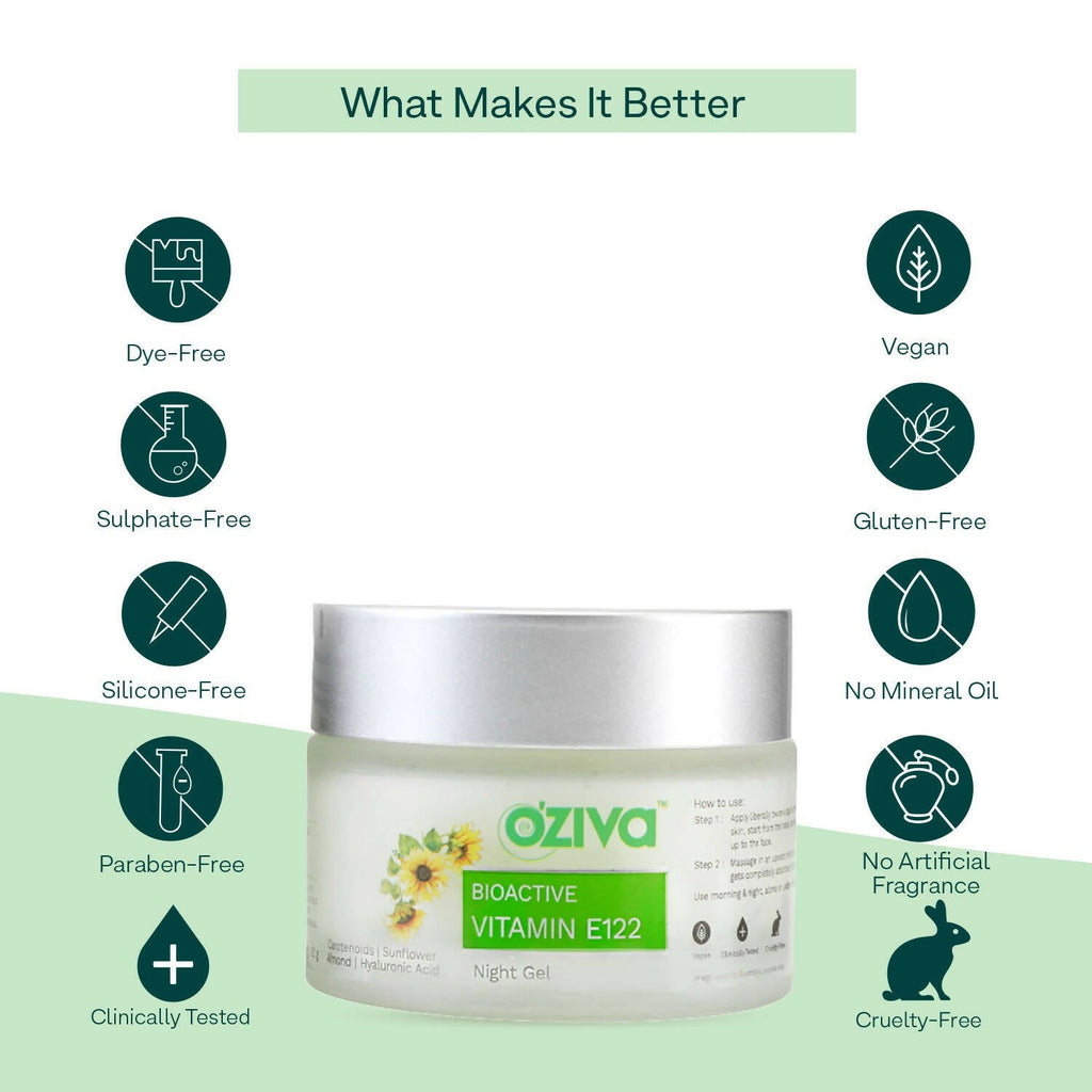 OZiva Bioactive Vitamin E122 Night Gel | Grocsy