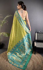 Joban Fashion Pista Green Intricate Motifs Soft Silk Banarasi Saree | Grocsy