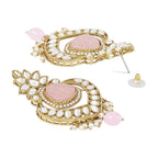 Gold-Polished Traditional Pearl Hanging Kundan Stone Chandbali Earring With Maang Tikka For Women/Girls - Wahe Jewels - Swadesiicart