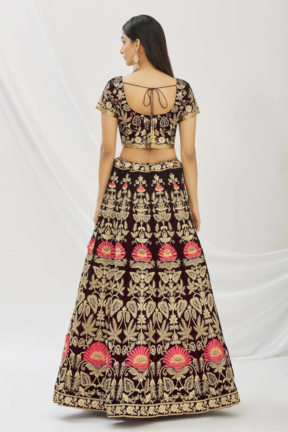 Purple Velvet Semi-Stitched Wedding Bridal Lehenga - Nimaya | Grocsy