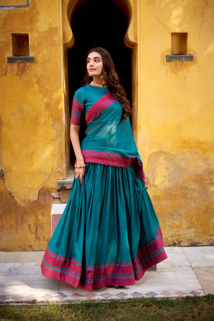 Evanik Pure Chanderi With Thread Work Lehenga Choli | Grocsy