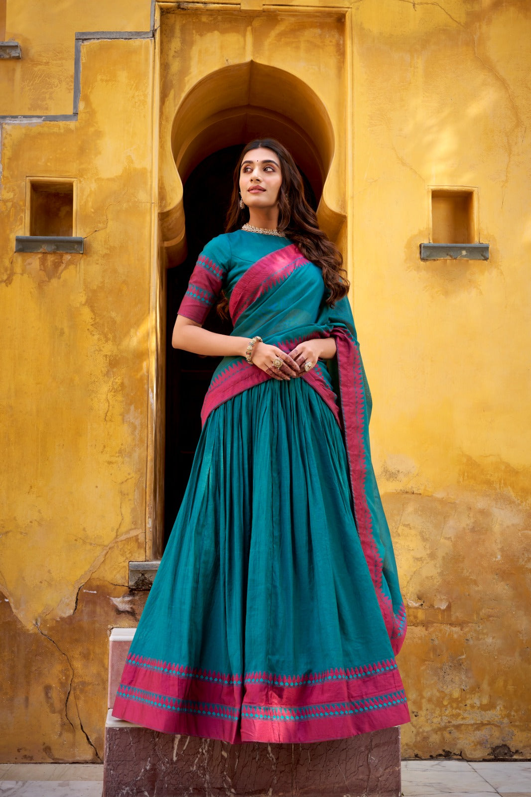 Evanik Pure Chanderi With Thread Work Lehenga Choli | Grocsy