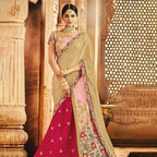 Pink Raw Silk Thread Zari And Sequins Embroidery Semi-Stitched Lehenga Saree - Mohmanthan Dezzy | Grocsy
