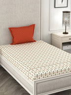 CHHAVI INDIA Cream-Coloured & Orange Floral Ultra Soft 210 TC Bedsheet with Pillow Covers | Grocsy