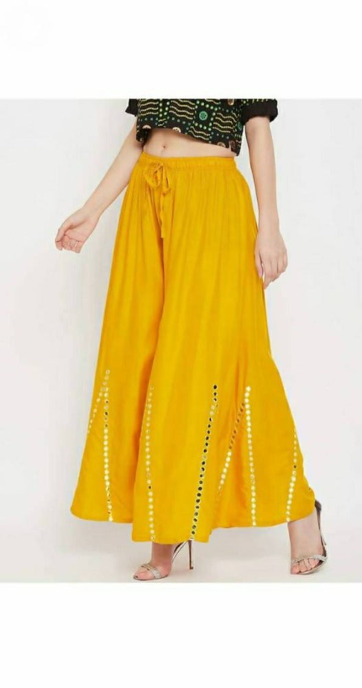Mominos Fashion Yellow Mirror Work Palazzo | Grocsy
