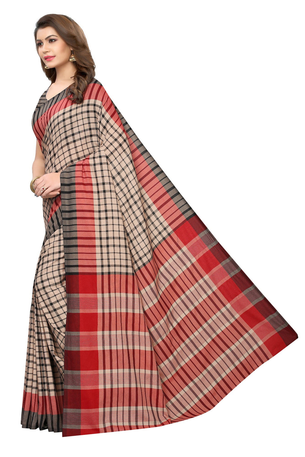 Vamika Cream Cotton Silk Weaving Saree | Grocsy