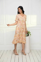Myshka Women Multi-Abstract Rayon A-Line V-Neck Dress | Grocsy