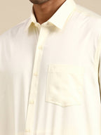 Ramraj Cotton Premium Wedding Cream Regular Dhoti, Shirt & Towel Set Arathi 3/4" | Grocsy
