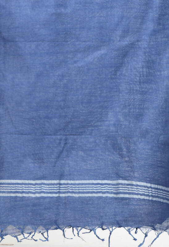 Mominos Fashion Moeza Women's Linen Cotton Silver Border Blue Dupatta | Grocsy