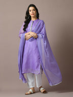 Myshka Women's Lavender Printed Kota Straight Party Kurta Set With Dupatta | Grocsy