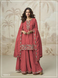Anaita Peach Simar with Embroidery Multi & Zarkhan Work Readymade Palazzo suit | Grocsy
