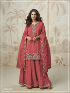 Anaita Peach Simar with Embroidery Multi & Zarkhan Work Readymade Palazzo suit | Grocsy