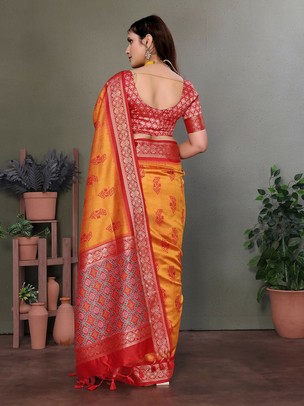 Joban Fashion Orange Woven Design Banarasi Silk Sarees | Grocsy