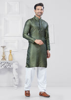 Joban Fashion Men's Jacquard Silk Green Printed Kurta Pyjama set | Grocsy