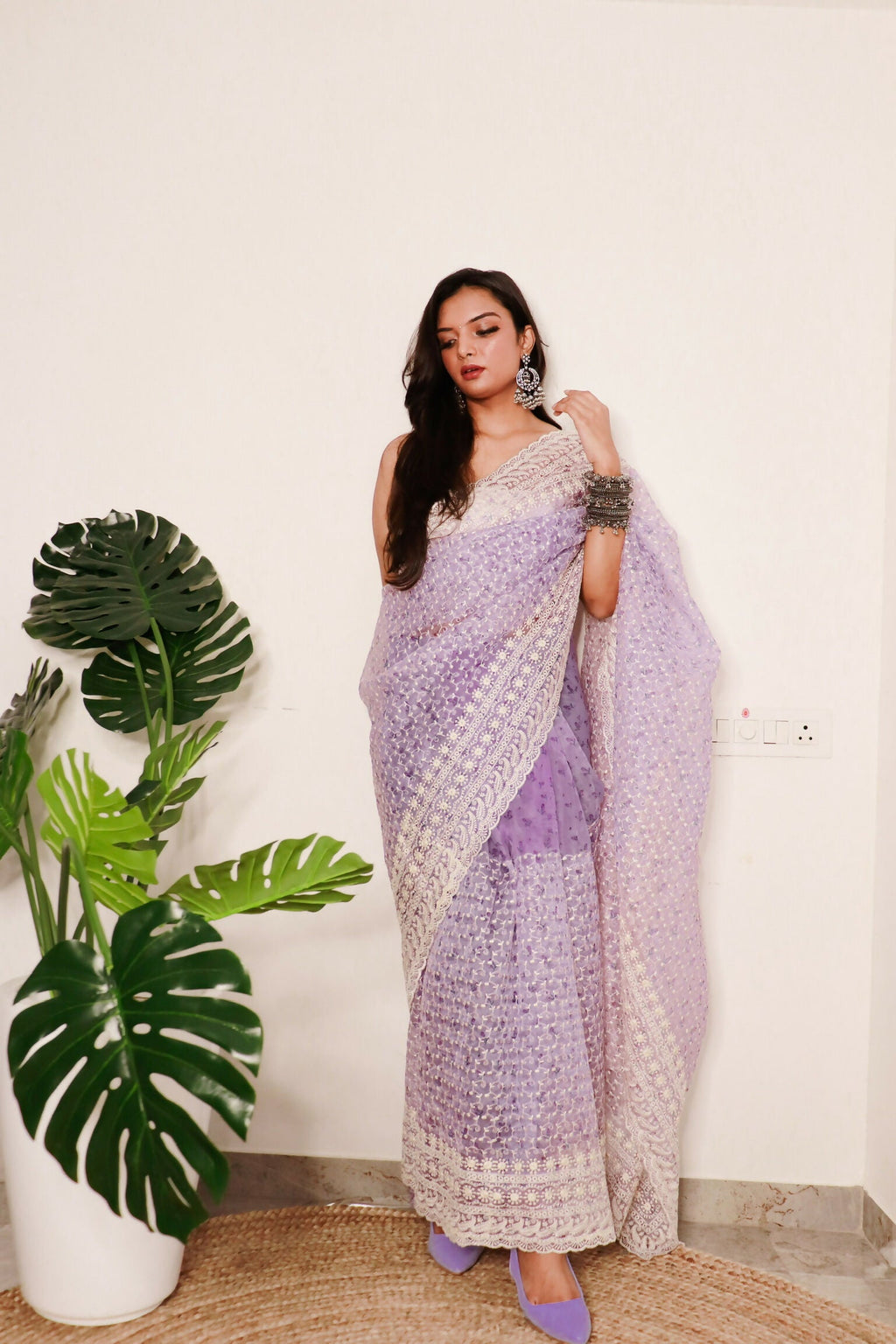 Vamsee Divya Lavender Organza Saree | Grocsy