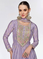 Lorenvalley Fashion Lavender Chinon Embroidery With Sequince Work Gown Stitched | Grocsy