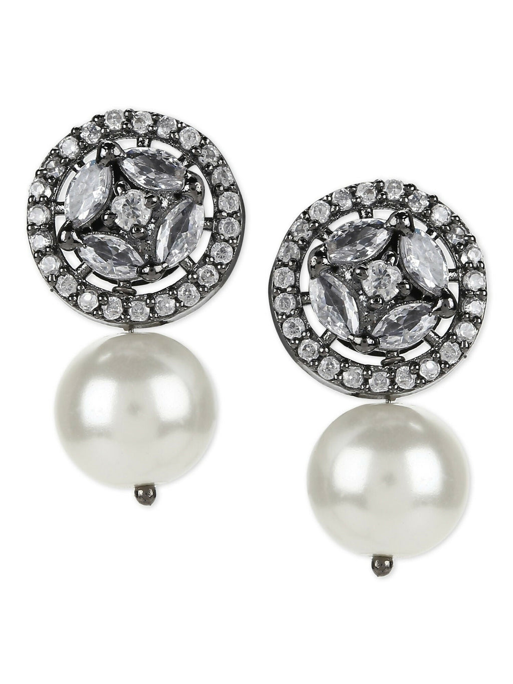 Pearl Stone Earrings in Silver Tone- Ruby Raang